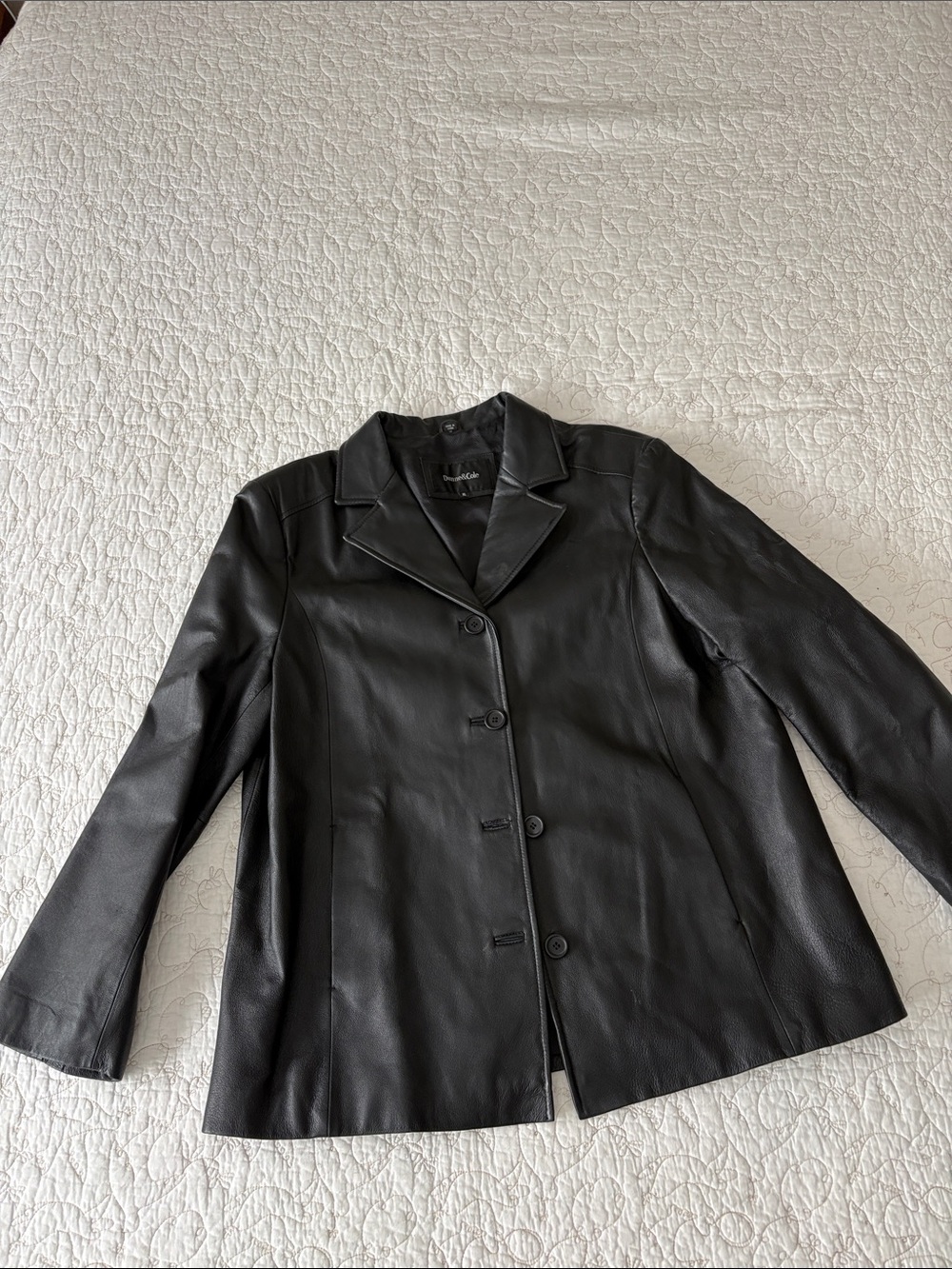 Classic Black Leather Button-Front Jacket - Women